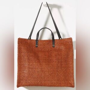 CLARE V RATTAN LEATHER BROWN WOVEN TOTE BAG NEW $565 RARE HTF